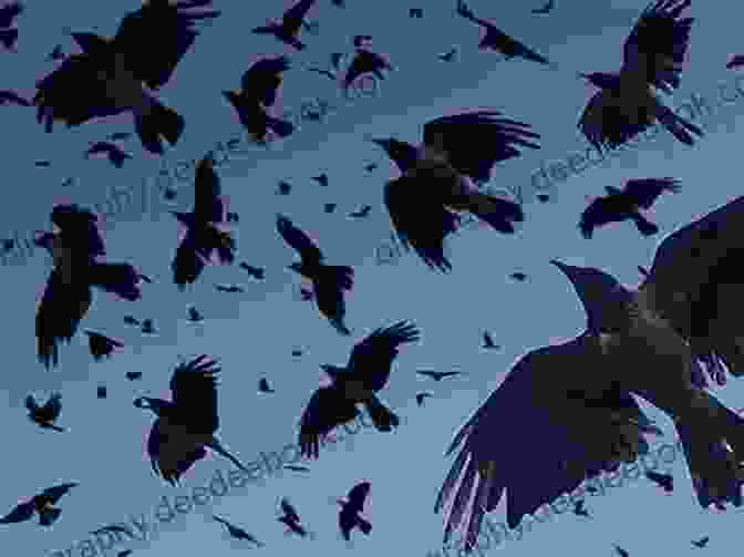 A Flock Of Crows Flying In Formation, Their Black Feathers Shimmering In The Sunlight. Arlo Pips #2: Join The Crow Crowd