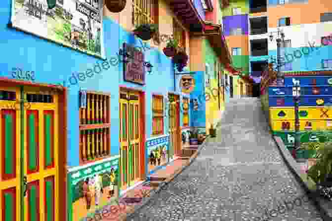 A Vibrant Street Scene In Medellin, Featuring Colorful Buildings, Street Vendors, And Lush Vegetation Hello Colombia : A Short Trip To Bogota And Medellin (2024) (K I Peeler S World Travel Book 4)