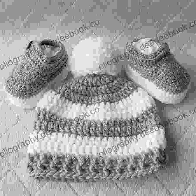 Crocheted Baby Hat With Pom Poms And Matching Booties. Sweet Baby Items Crochet Tutorial Book: Lovely Items You Can Crochet For Babies