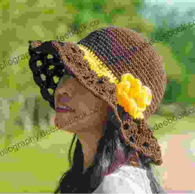Crocheted Hat With A Wide Brim Adorned With Intricate Leaves And Flowers Knitting: Wicked Knits Noreen Crone Findlay